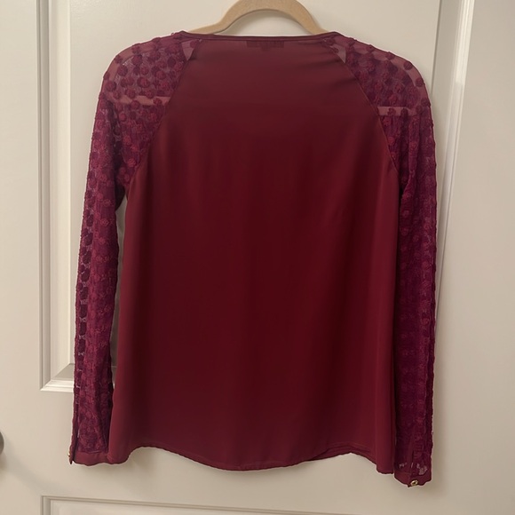 ADRIANNa PAPELL Blouse/Burgundy/Lace long Sleeve/scoop Neck/Pull over - Picture 6 of 10